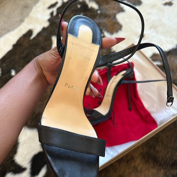 Christian Louboutin LOUBIGIRL 100MM Leather Sandals Black - Picture 2 of 10